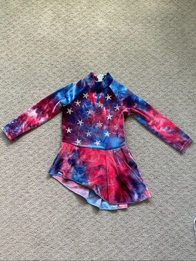 Motionwear Girls Tie-Dye Star Ice Skating Dance Dress in Blue and Red 0451